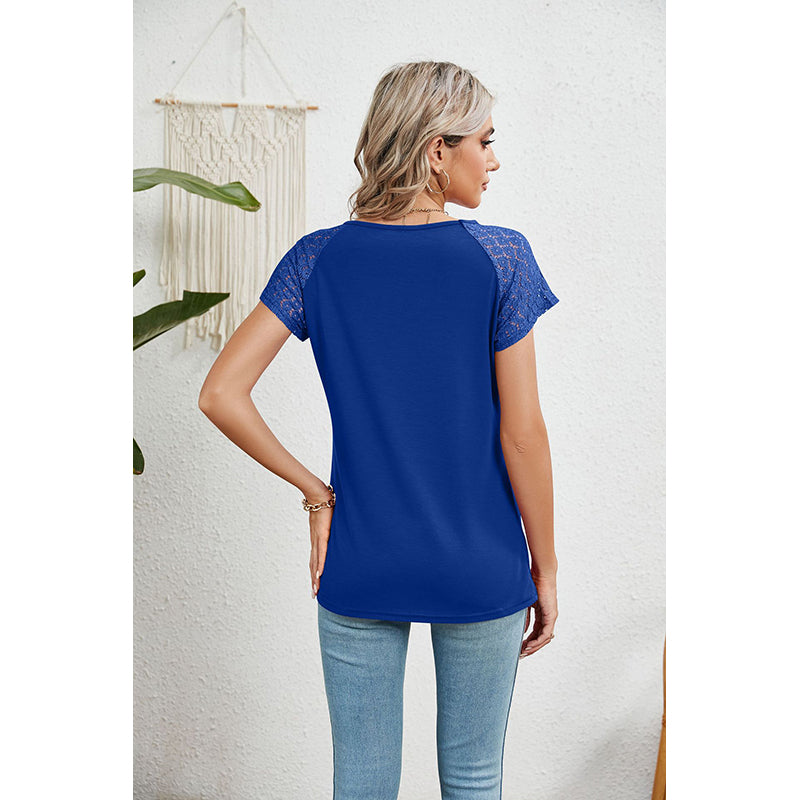 Blue Crochet Keyhole Neck Top