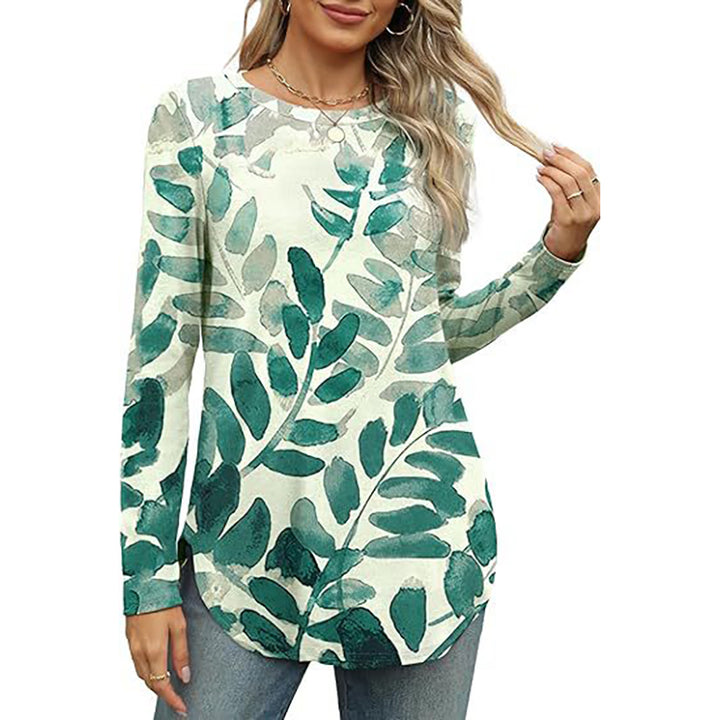 Women Round Neck Long Sleeves Longline Top