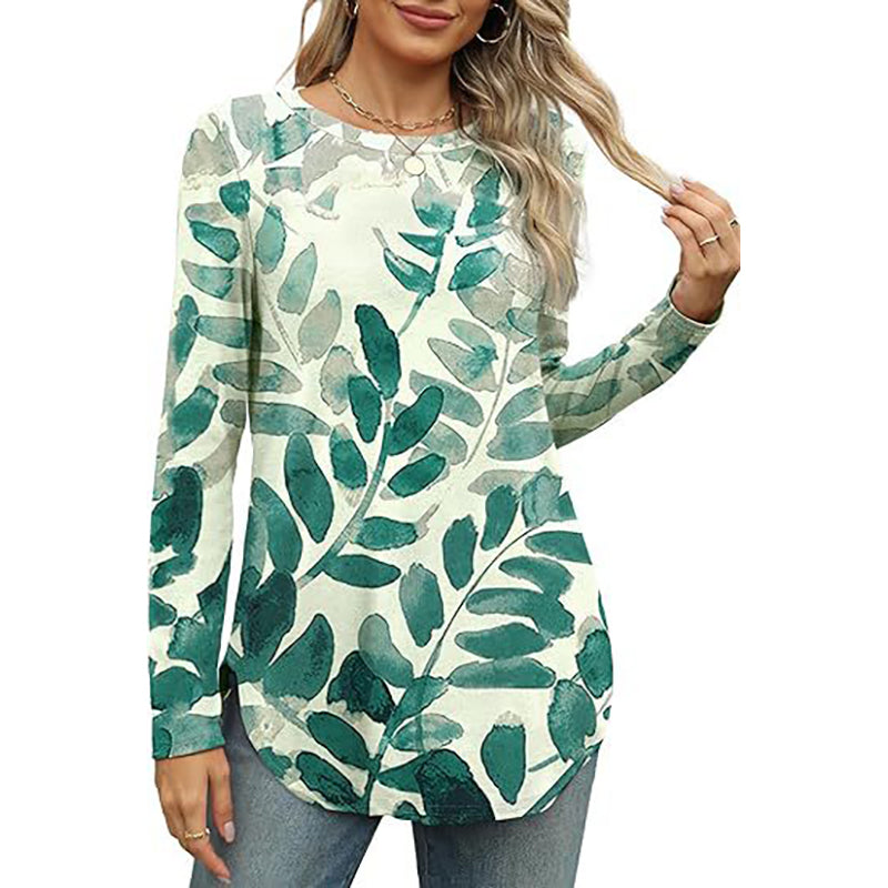 Women Round Neck Long Sleeves Longline Top