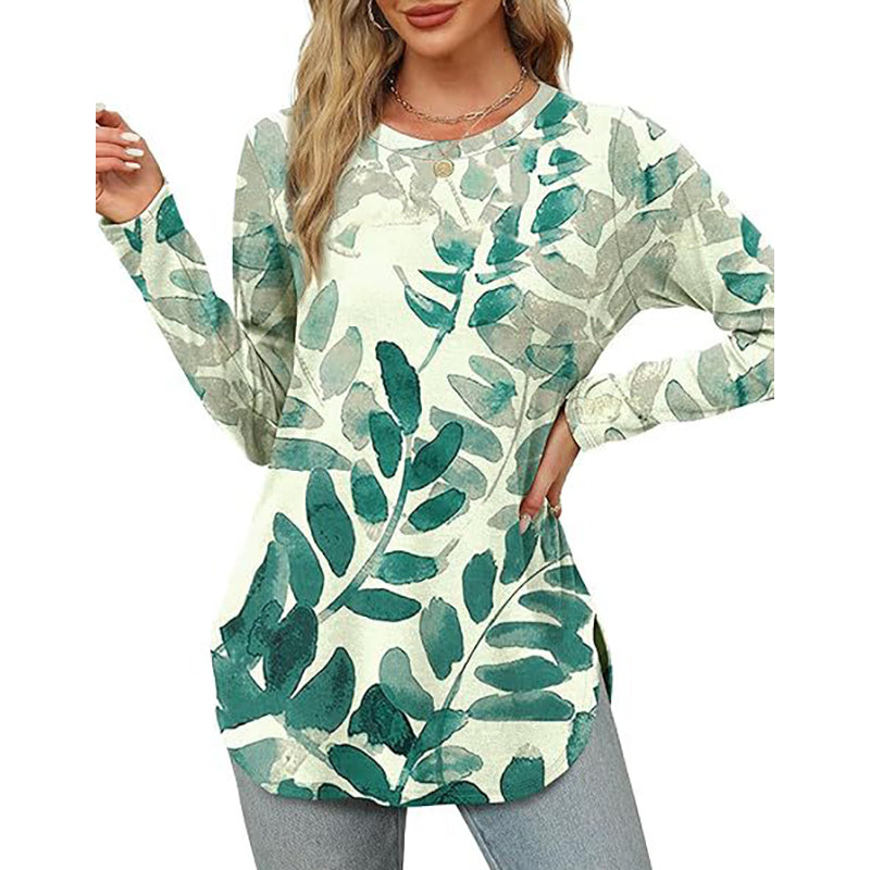 Women Round Neck Long Sleeves Longline Top