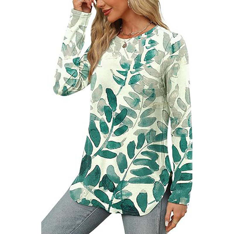 Women Round Neck Long Sleeves Longline Top