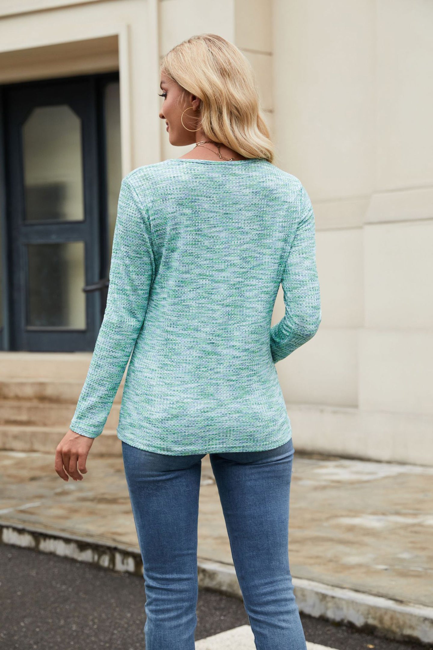 Women Printed V-Neck Long Sleeves Top