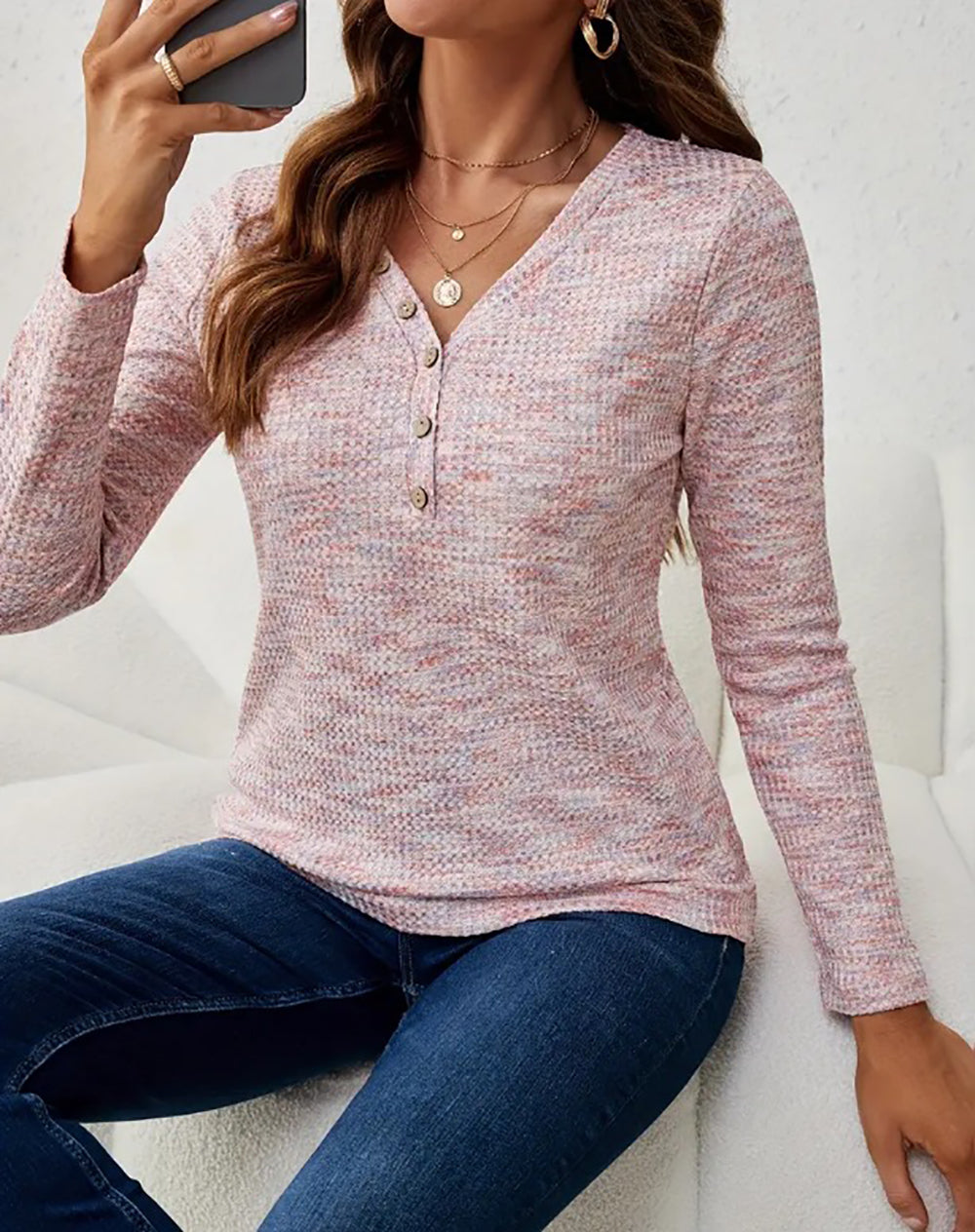 Women Solid V-Neck Top