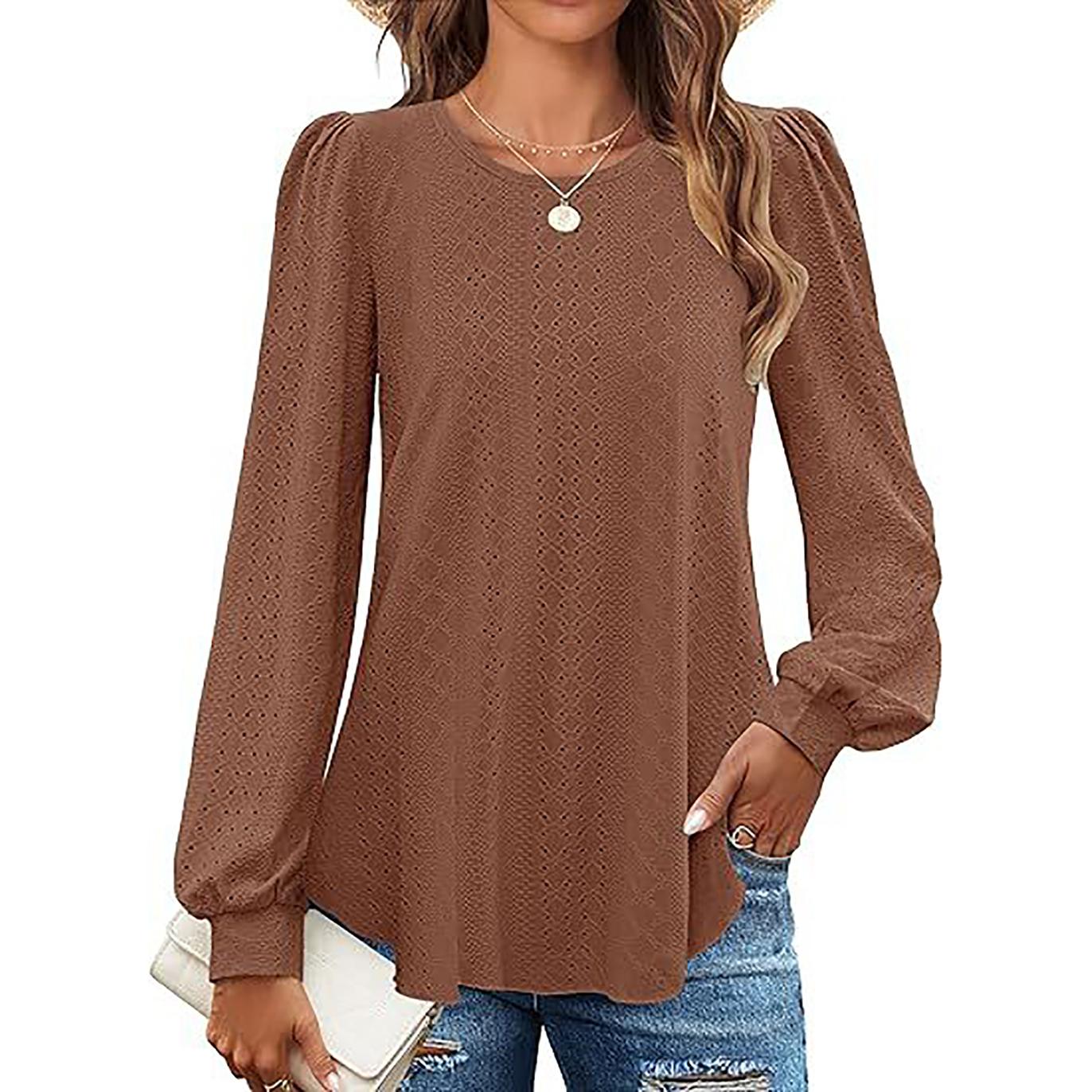Women Self Design Round Neck Cuffed Sleeves Top