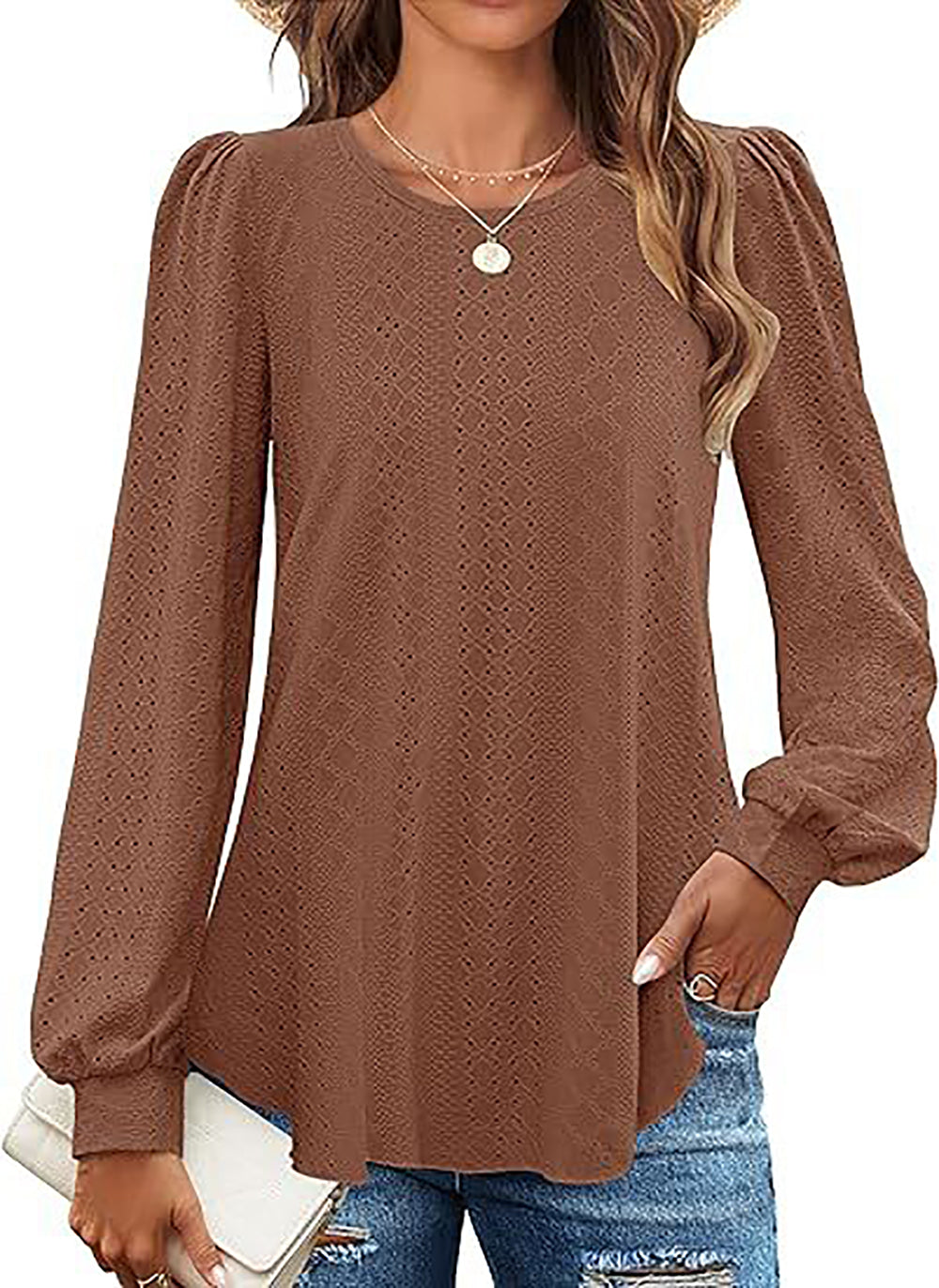 Women Self Design Round Neck Cuffed Sleeves Top