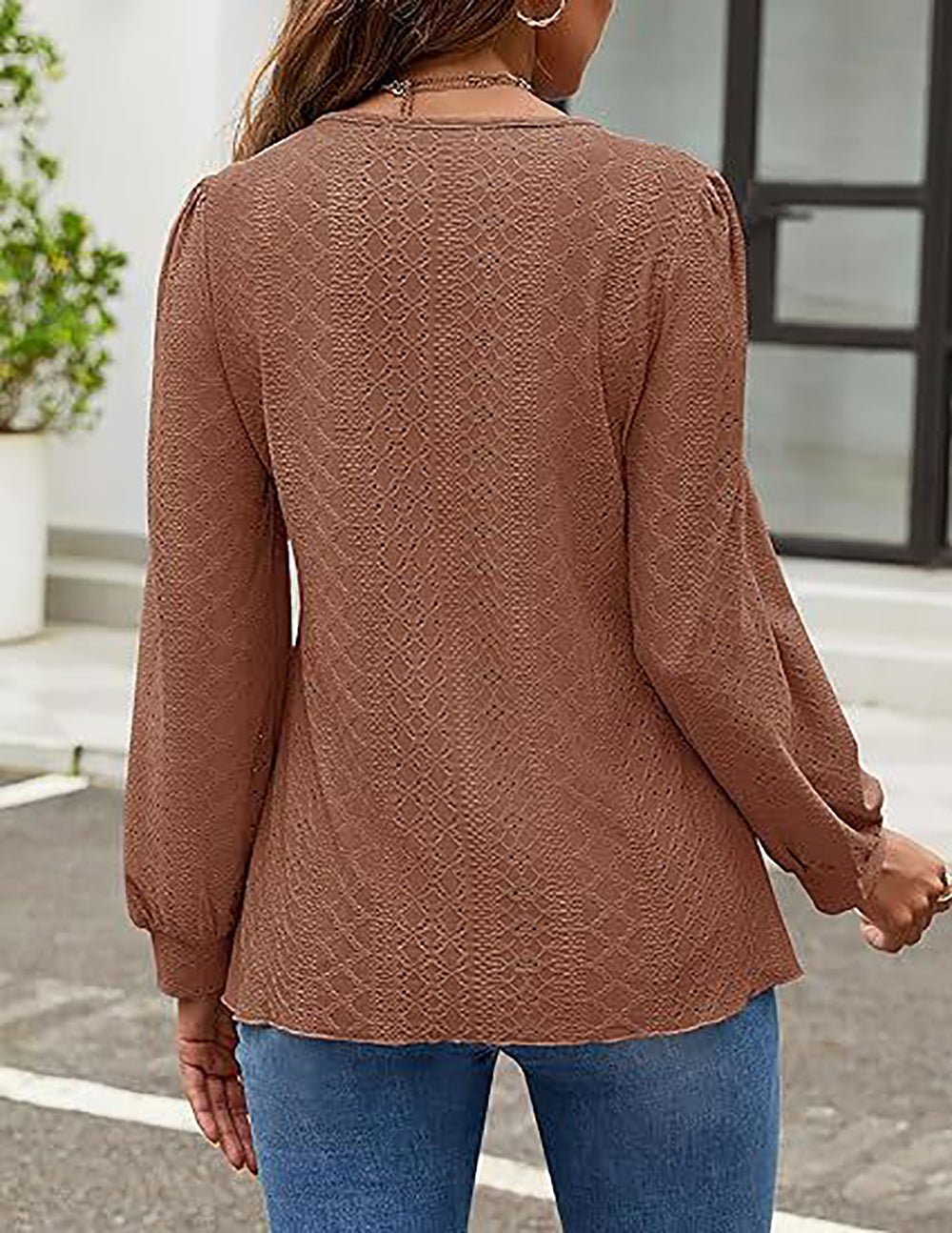 Women Self Design Round Neck Cuffed Sleeves Top