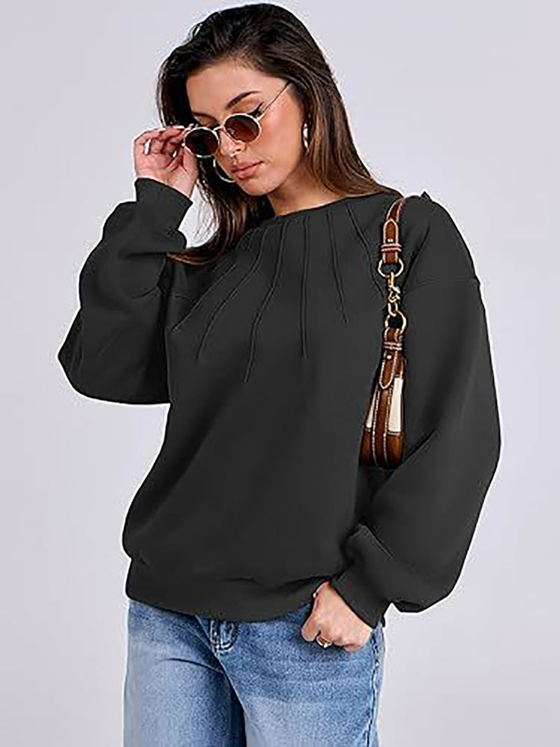 Women Round Neck Solid Sweatshirt