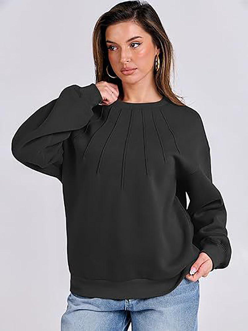 Women Round Neck Solid Sweatshirt
