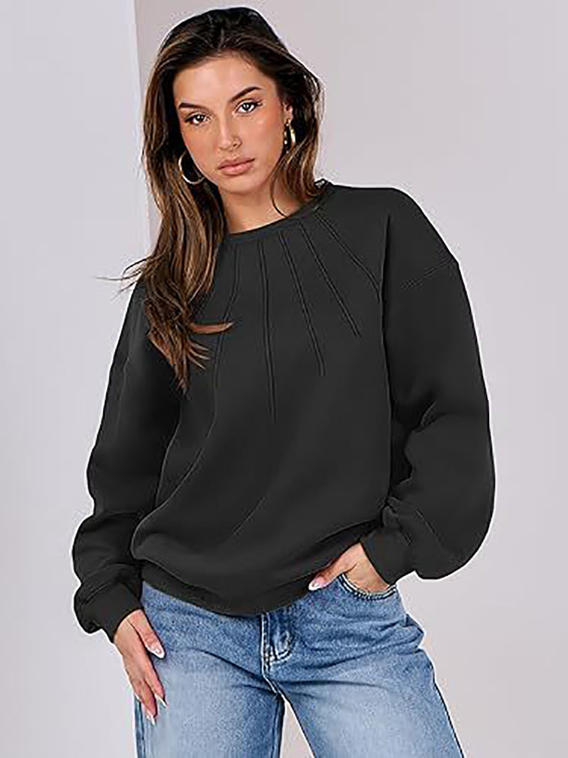 Women Round Neck Solid Sweatshirt