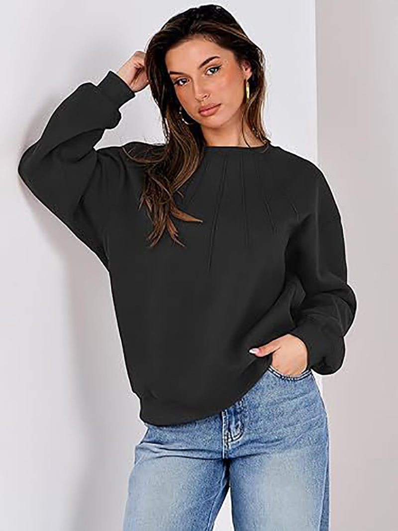 Women Round Neck Solid Sweatshirt