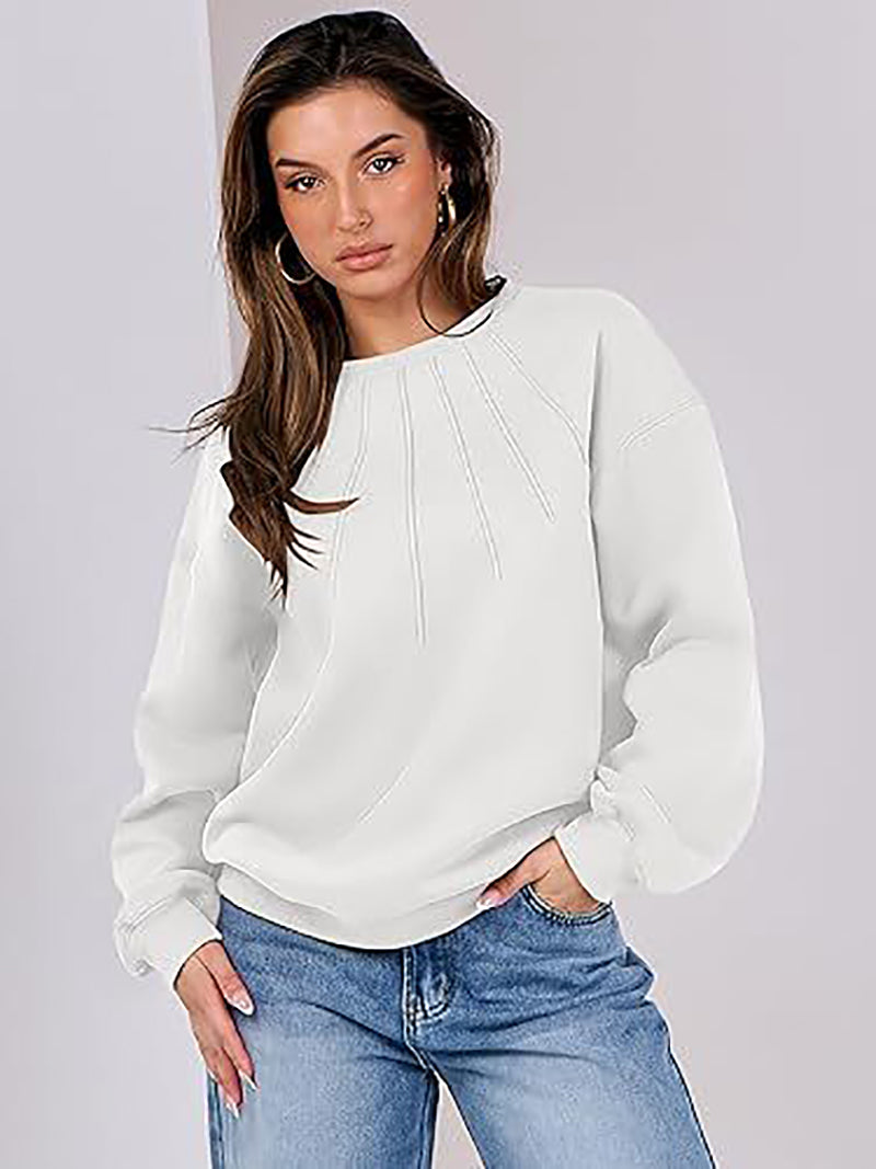 Women Round Neck Solid Sweatshirt