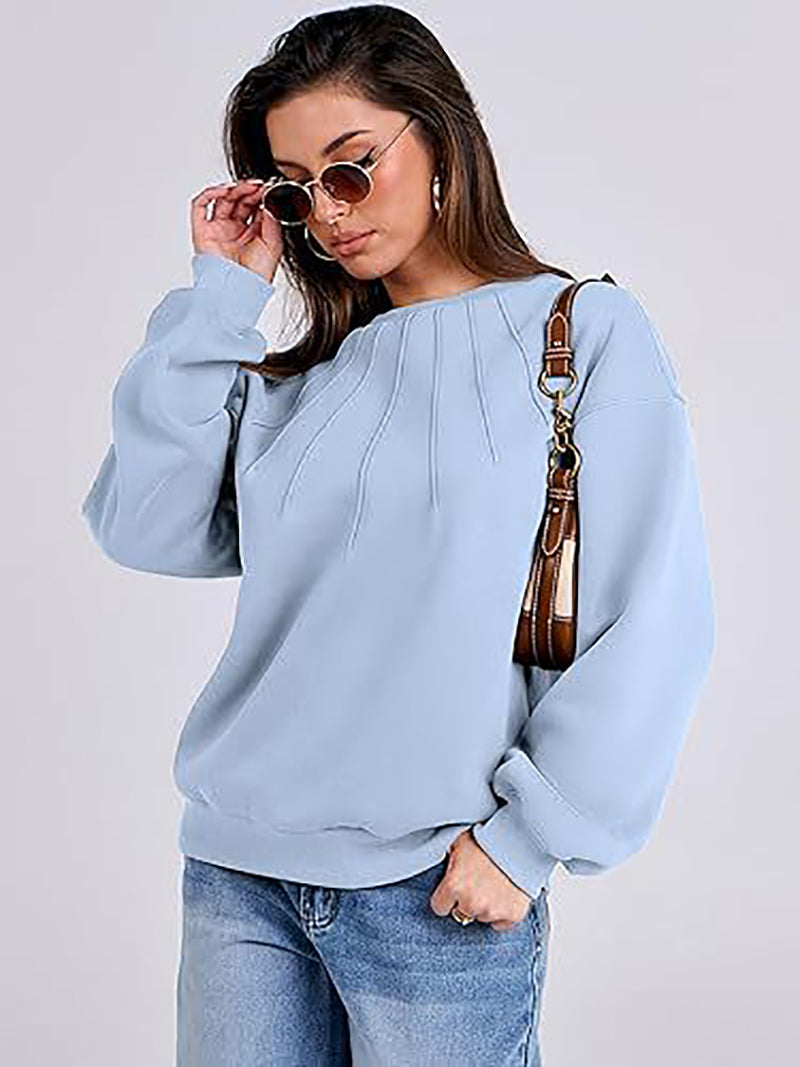 Women Round Neck Solid Sweatshirt