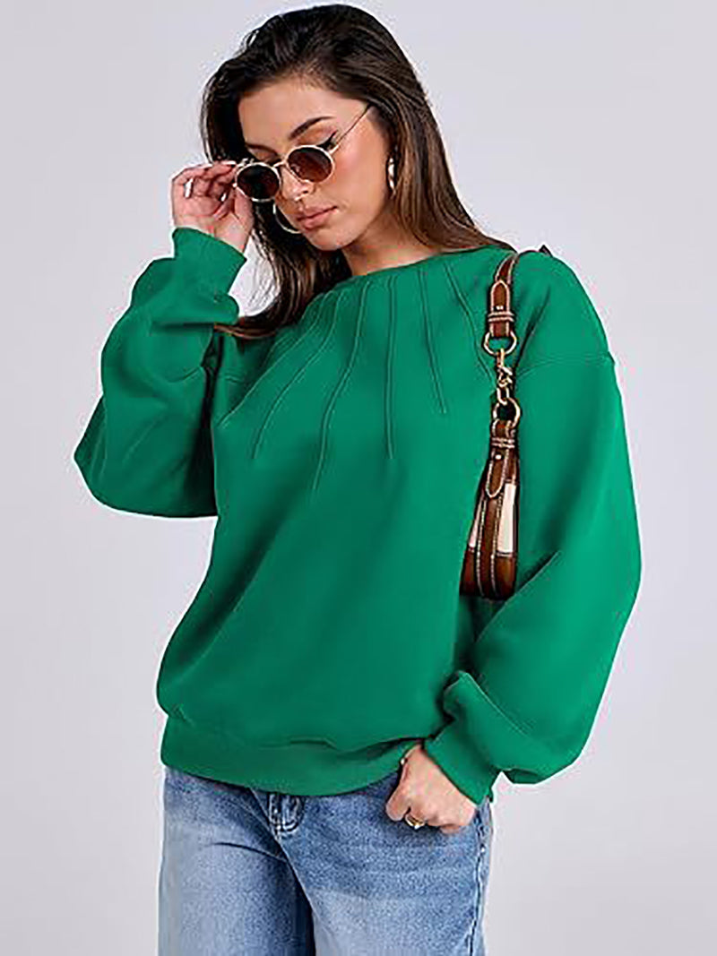 Women Round Neck Solid Sweatshirt
