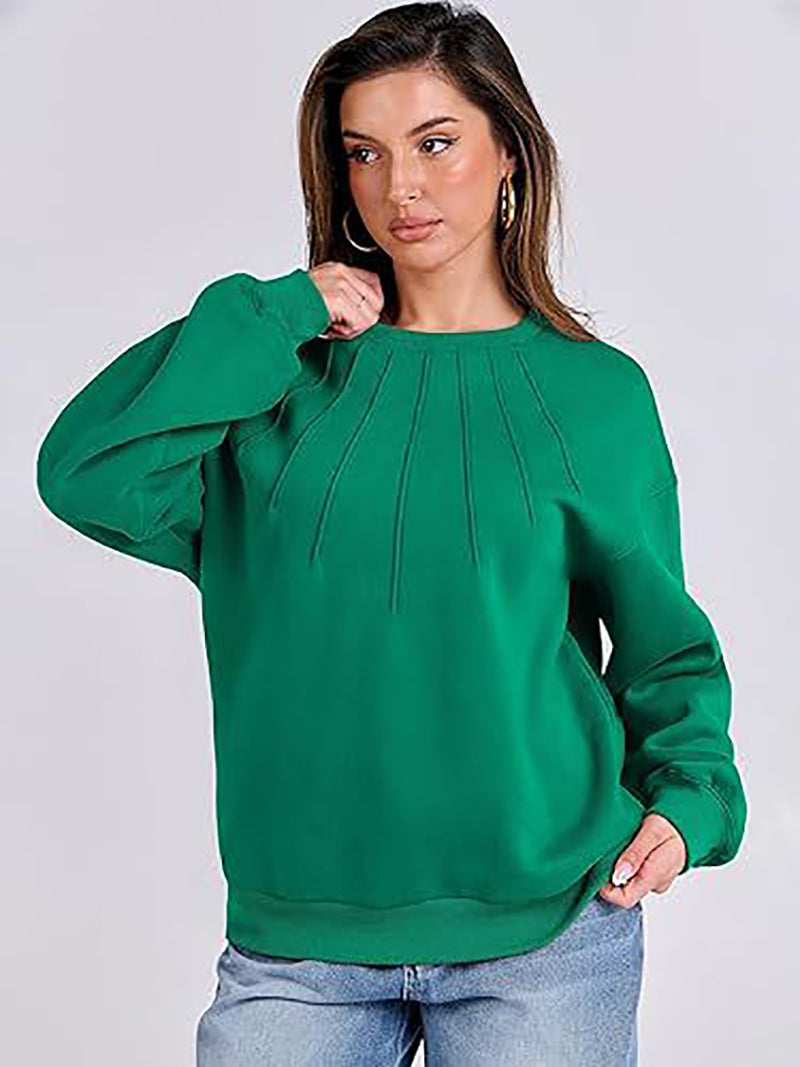 Women Round Neck Solid Sweatshirt