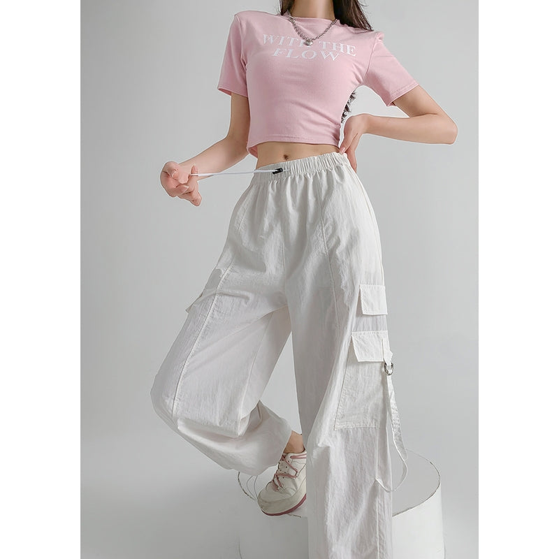 Women Solid Straight Fit Mid-Rise Casual Parachute Trouser
