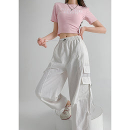 Women Solid Straight Fit Mid-Rise Casual Parachute Trouser