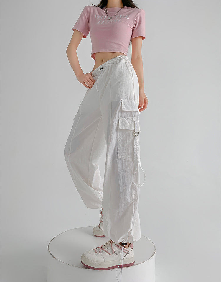 Women Solid Straight Fit Mid-Rise Casual Parachute Trouser