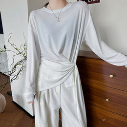 Women Waist Tie-Ups Extended Sleeves Longline Top