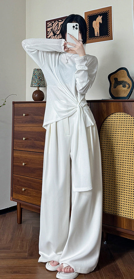 Women Waist Tie-Ups Extended Sleeves Longline Top
