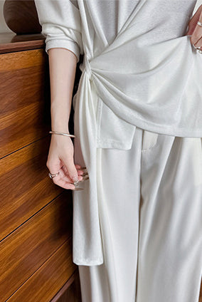 Women Waist Tie-Ups Extended Sleeves Longline Top