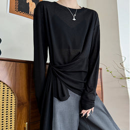Women Solid Extended Sleeves Crepe Longline Top
