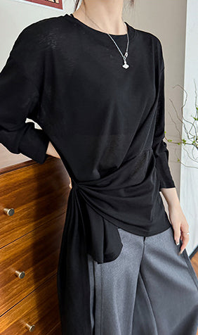 Women Solid Extended Sleeves Crepe Longline Top