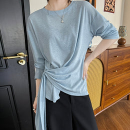 Women Extended Sleeves Waist Tie-Ups Crepe Wrap Top