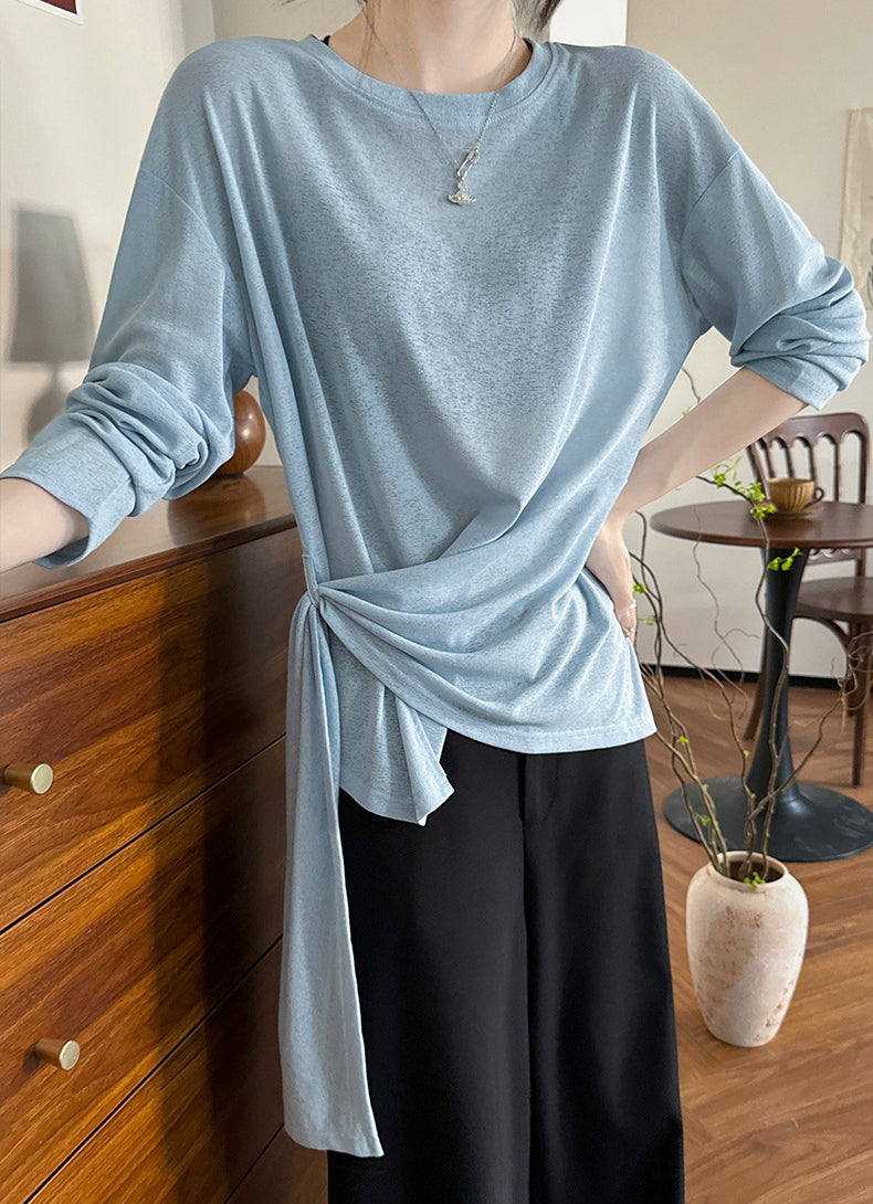 Women Extended Sleeves Waist Tie-Ups Crepe Wrap Top