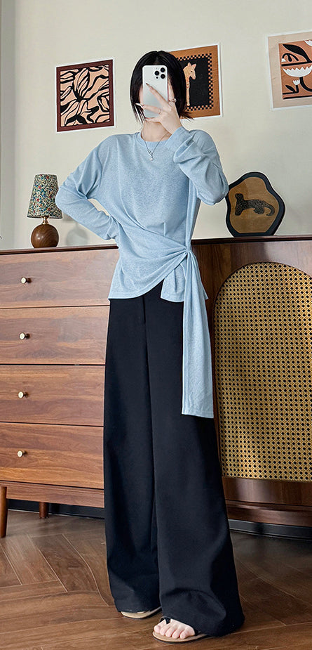 Women Extended Sleeves Waist Tie-Ups Crepe Wrap Top