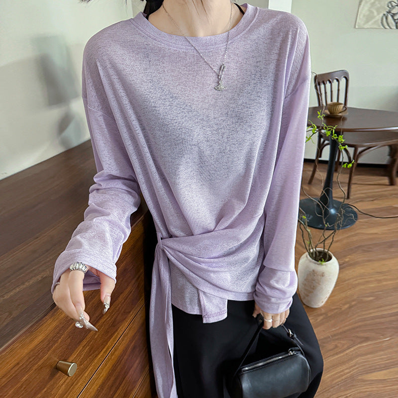 Women Solid Extended Sleeves Longline Top