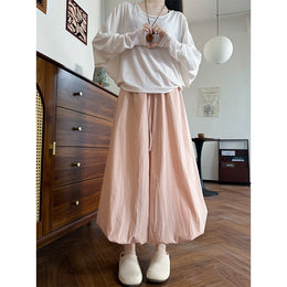 Women Loose Fit Easy Wash Pleated Culottes Trousers
