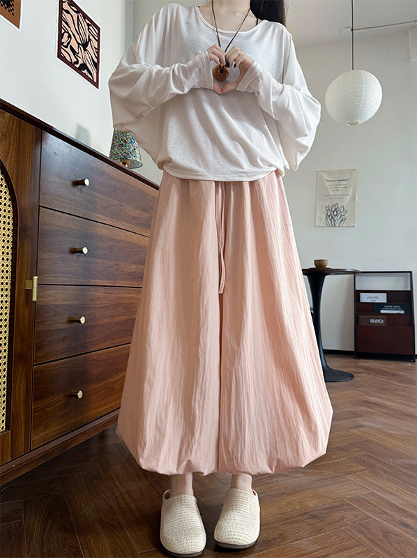 Women Loose Fit Easy Wash Pleated Culottes Trousers
