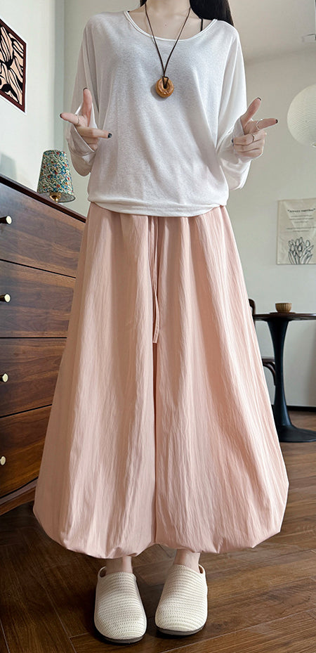 Women Loose Fit Easy Wash Pleated Culottes Trousers