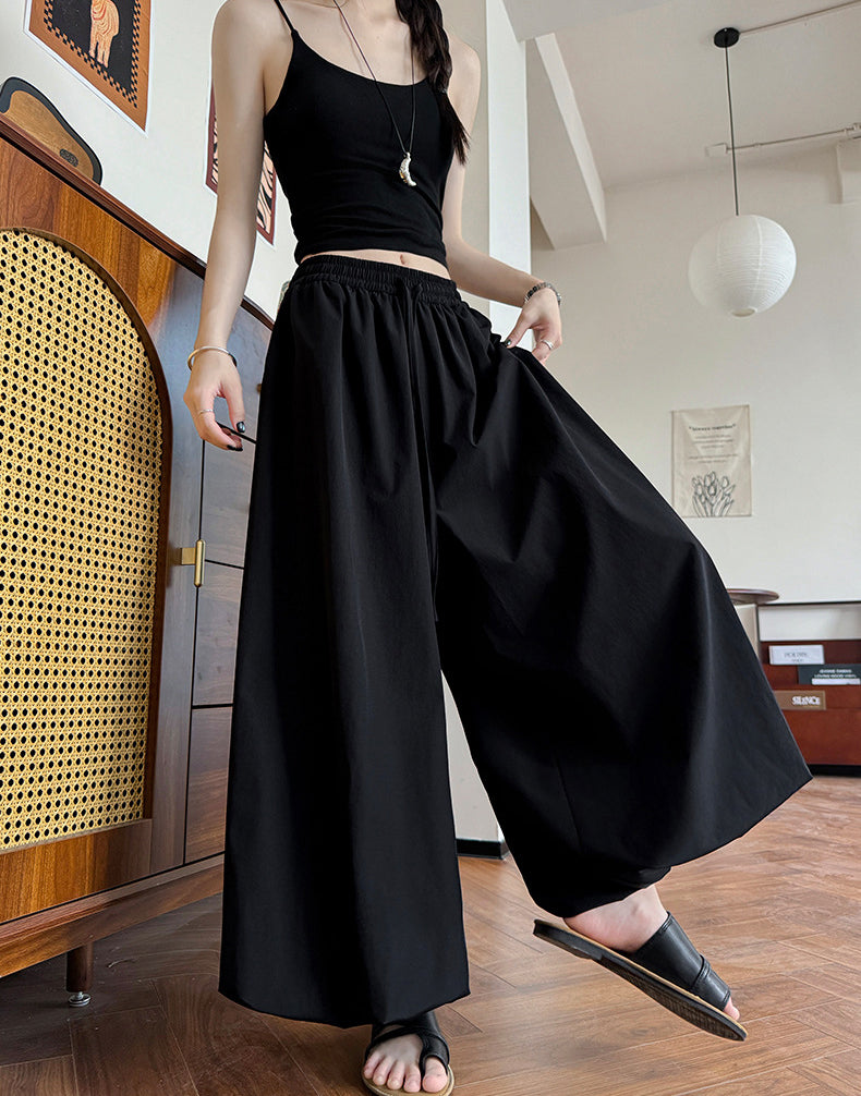 Women Solid Loose Fit Easy Wash Pleated Culottes Trousers
