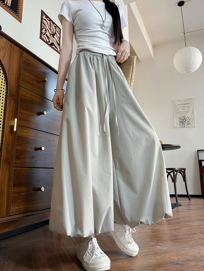 Women Loose Fit Easy Wash Pleated Culottes Trousers
