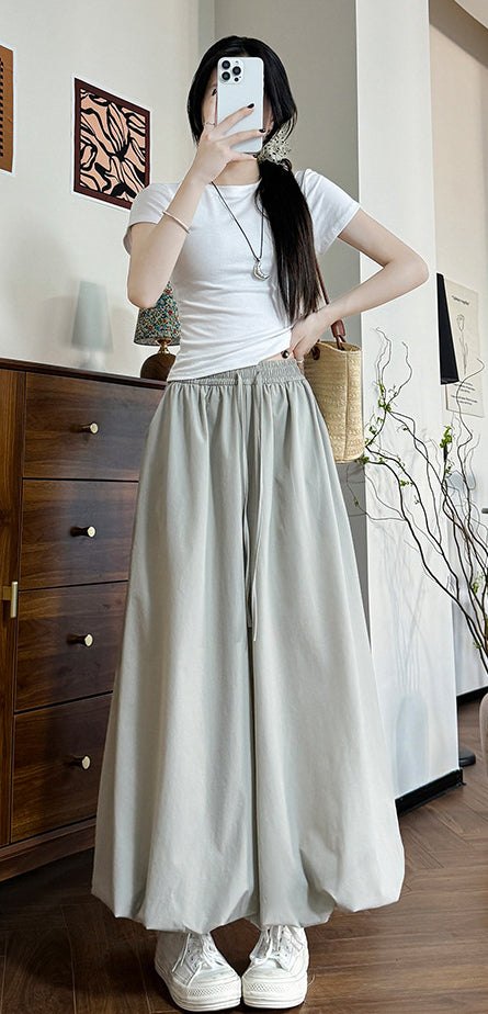 Women Loose Fit Easy Wash Pleated Culottes Trousers