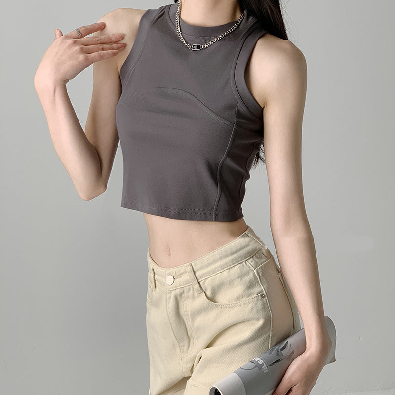 Women Solid Round Neck Tank Crop Top
