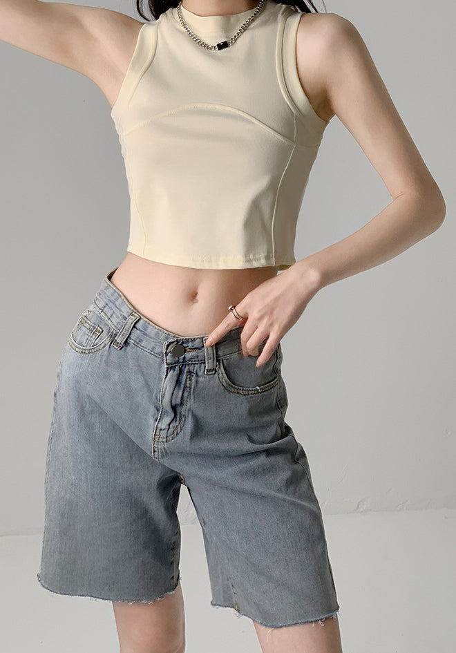 Women Solid Round Neck Tank Crop Top