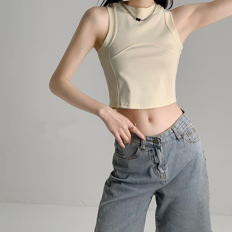 Women Solid Round Neck Tank Crop Top