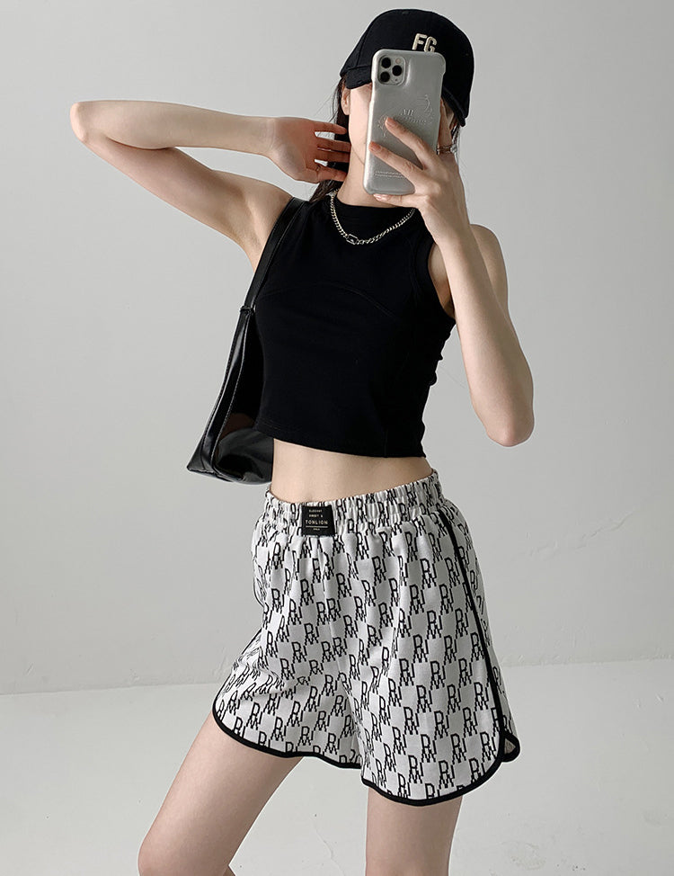 Women Solid Black Tank Crop Top
