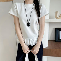 Women Round Neck Regular Lace Inserts Top