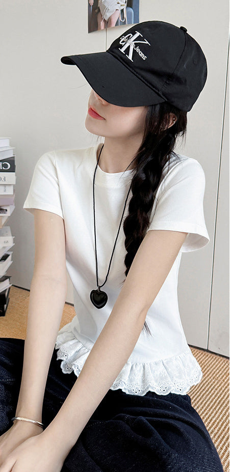 Women Round Neck Regular Lace Inserts Top
