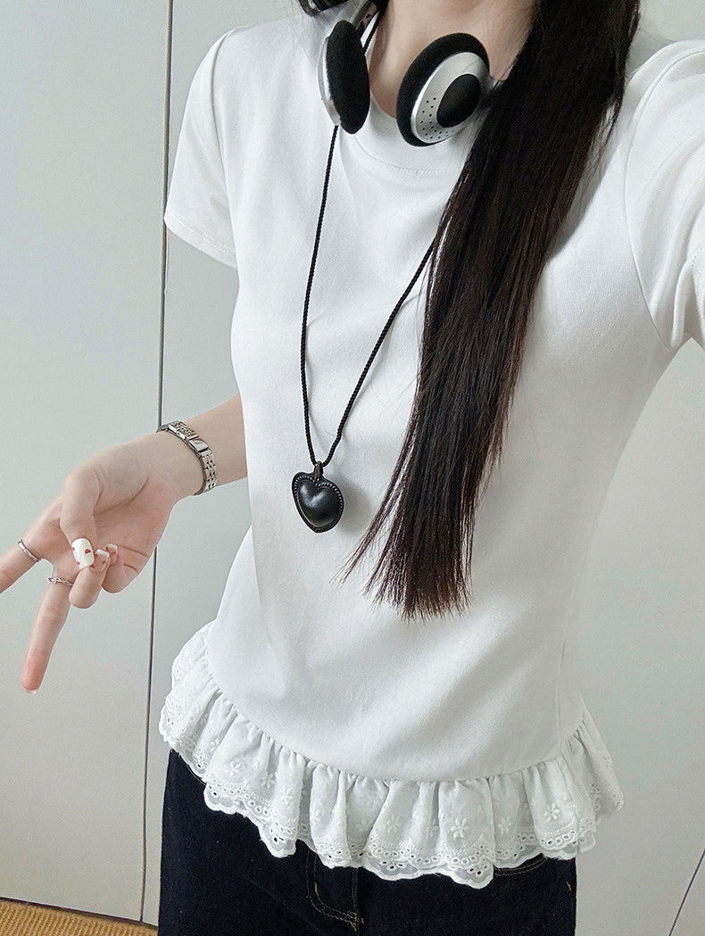 Women Round Neck Regular Lace Inserts Top