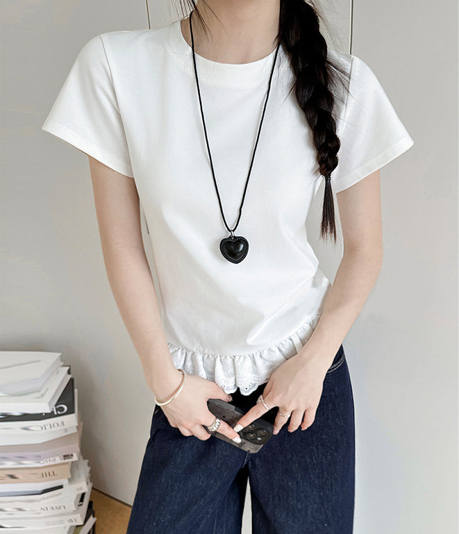 Women Round Neck Regular Lace Inserts Top