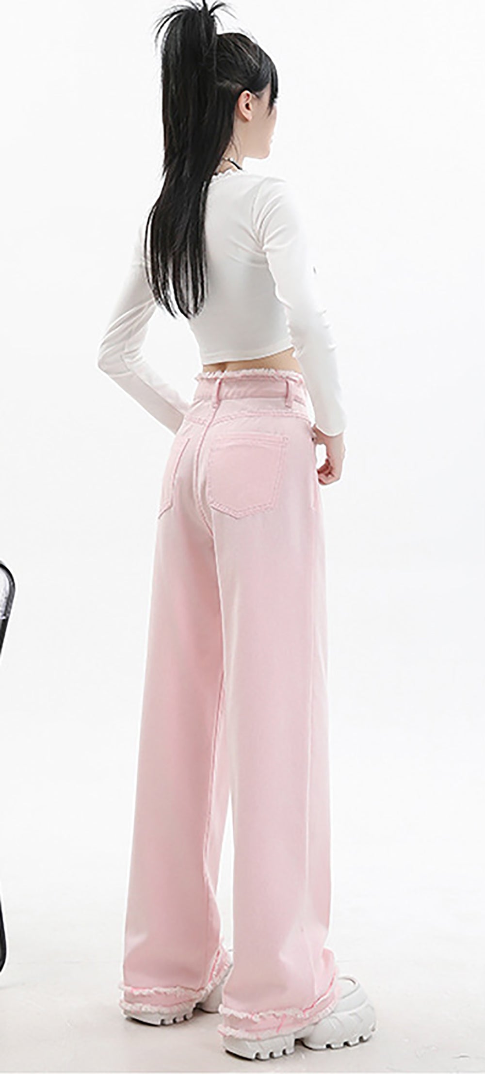 Women Wide Leg Slash Knee Jeans