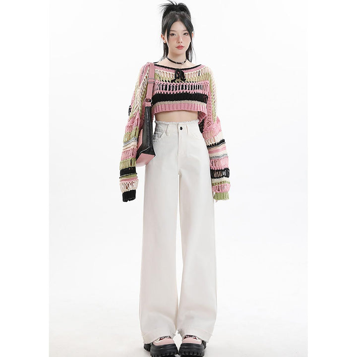 Women Wide Leg Low Distress Jeans