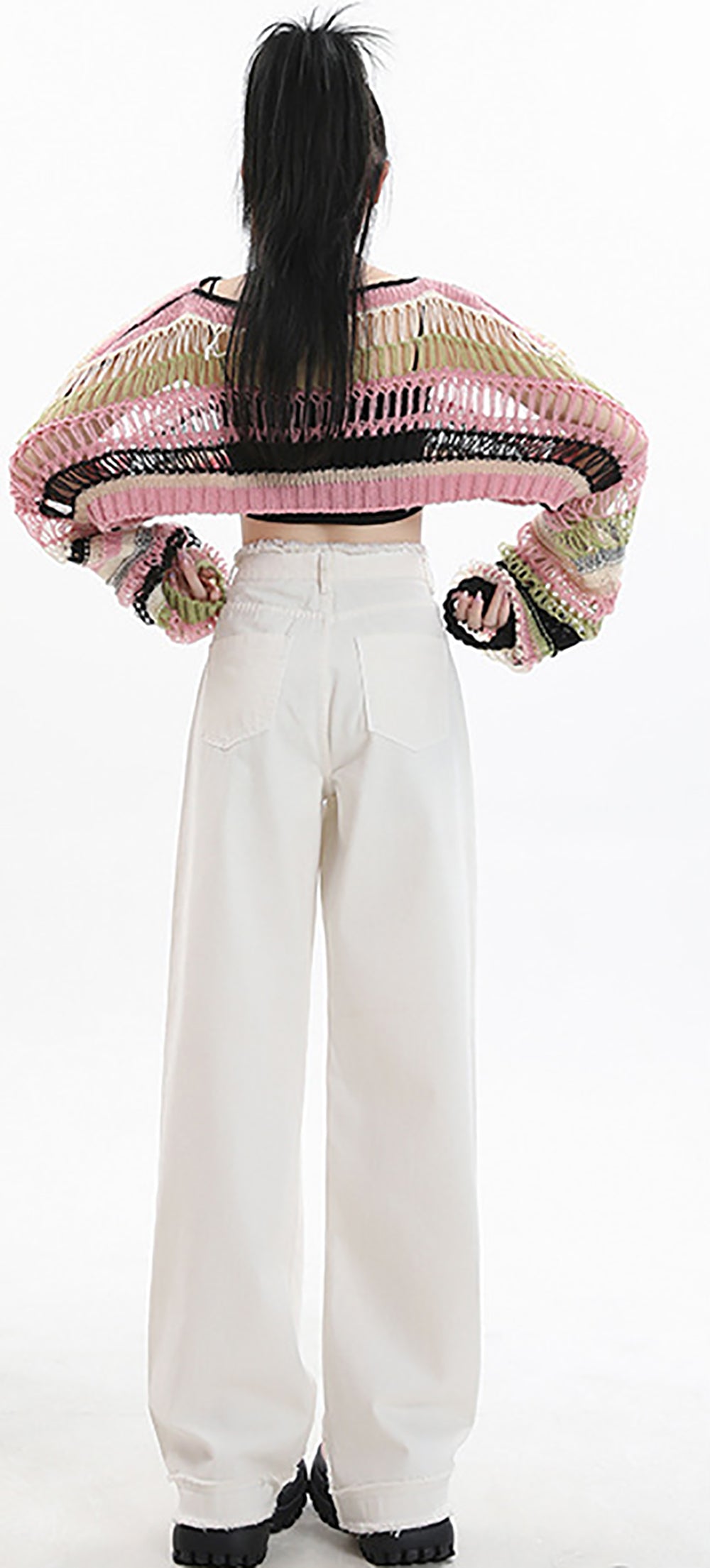 Women Wide Leg Low Distress Jeans