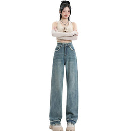 Women Wide Leg Mildly Distressed Light Fade Jeans