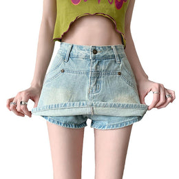 Women Washed Mid-Rise Denim Shorts