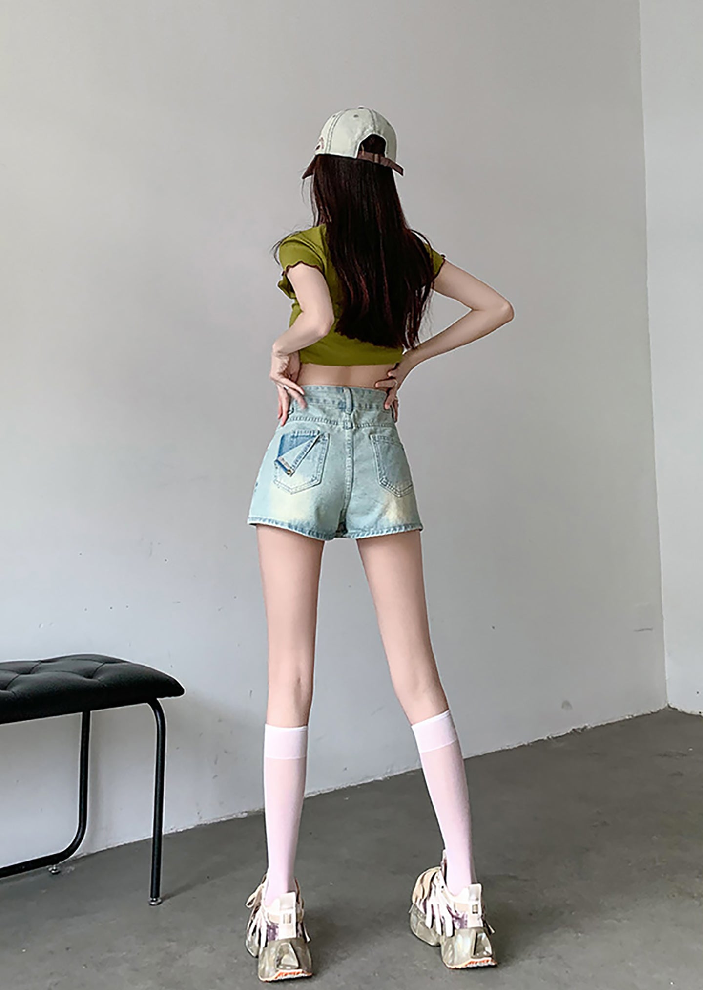 Women Washed Mid-Rise Denim Shorts